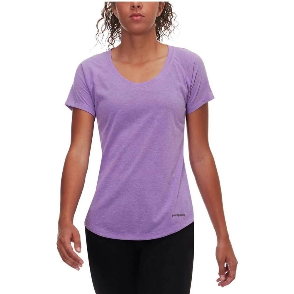 Patagonia Nine Trails Women Purple Heathered Scoop Neck Short Sleeve Tee Shirt S
